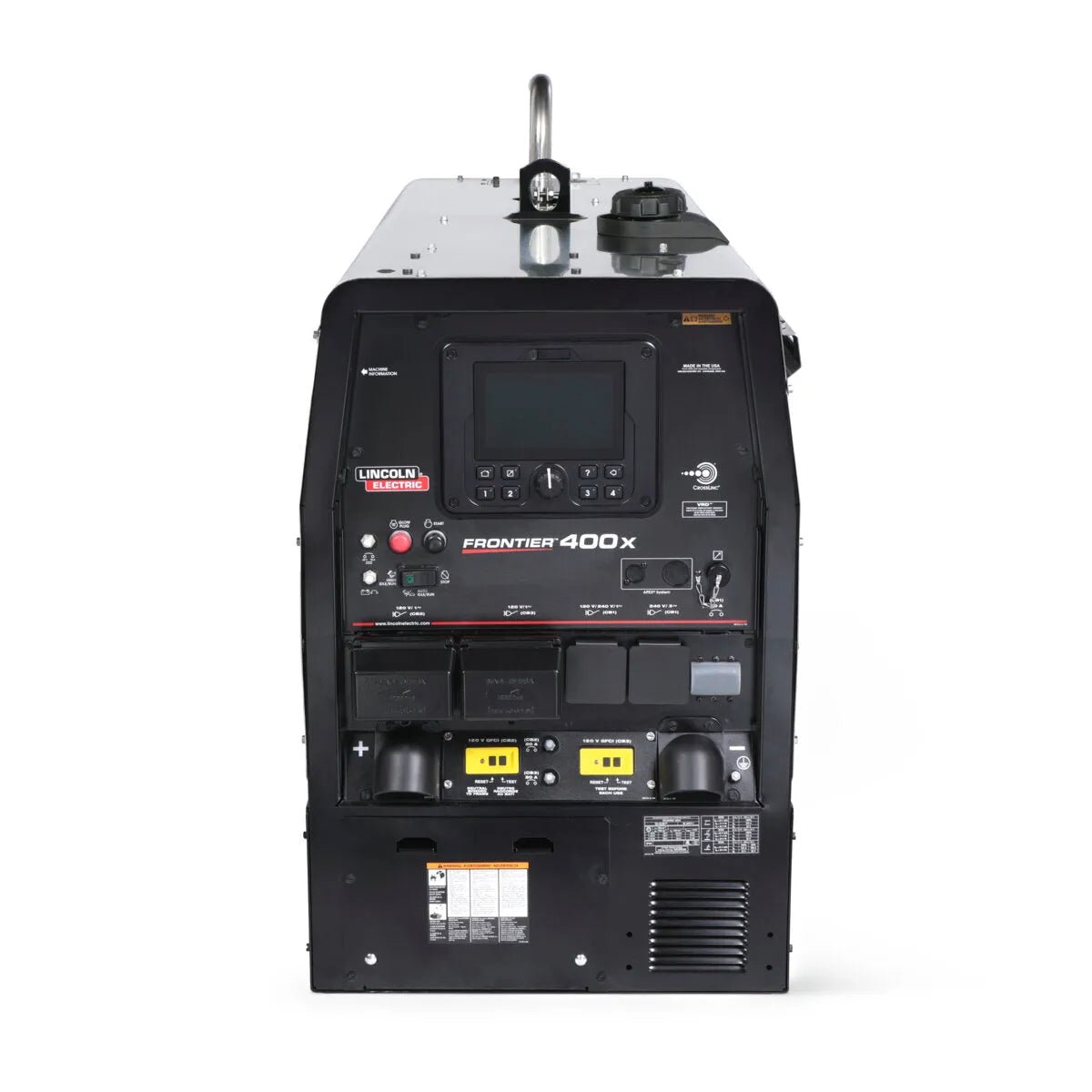 Lincoln Frontier 400X Engine-Driven Welder/Generator K3484-2 with control knobs, digital display, and sockets – WeldingMart equipment.