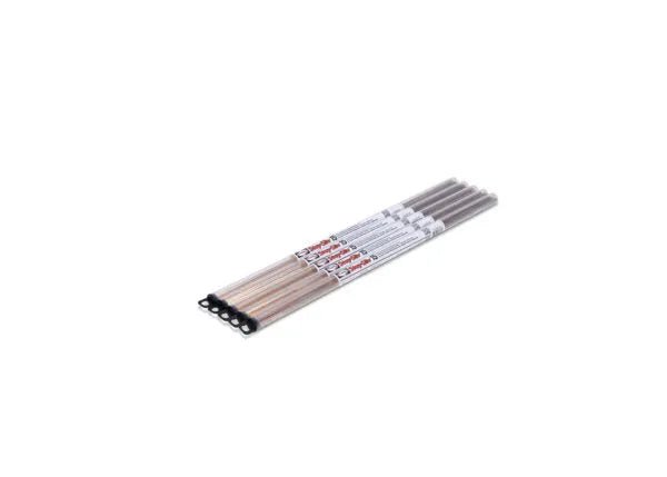 The Harris 15620F15P 15 Phos-Copper Brazing Alloy rods (0.050 x 1/8 in, 5 pack) are brown with silver tips, white labels, and black rings on one end—perfect for air conditioning refrigeration connections.