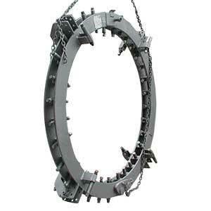 Mathey Dearman Rim Clamp D711-0810 for 8-10" pipes, welding alignment tool with frame, chains, adjustable clamps, bolts.