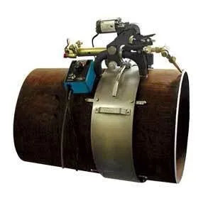 8'' MONARCH BAND pipe clamp with control box, cutting torch, and metal frame for precise pipe cutting and welding prep by WeldingMart.