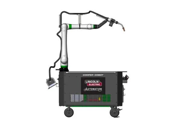 Lincoln Cooper CRX-10iA/L Aluminum Welding Cobot Cart—mobile robotic welding tool with COOPER COBOT, LINCOLN ELECTRIC branding.