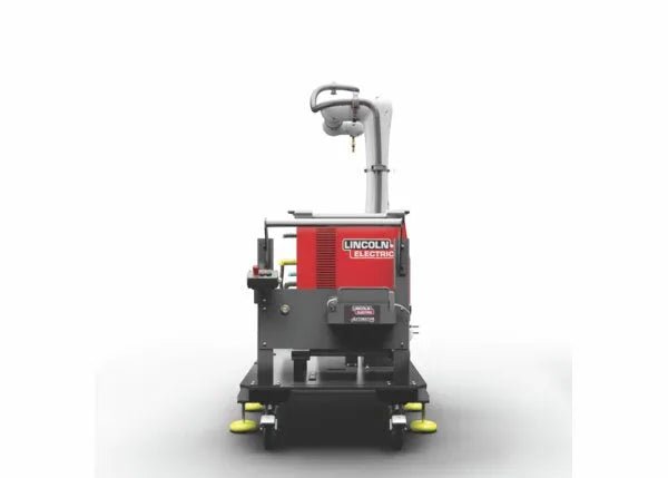 Lincoln Cooper CRX-25iA Aluminum Welding Cobot Cart with Lincoln Electric welder and robotic arm for automated welding tasks.