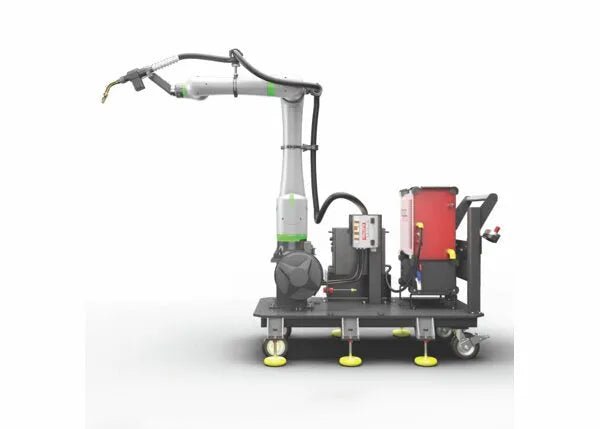 Lincoln Cooper CRX-25iA Aluminum Welding Cobot Cart GEN II AD2489-24 with control panels, ideal for automated welding tasks.