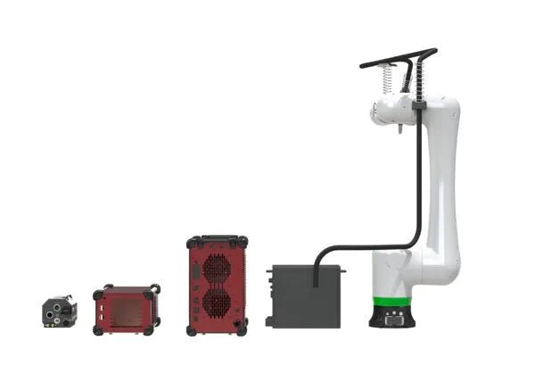 Lincoln Cooper CRX-25iA Aluminum Welding Cobot with green arm, black control box, red/gray modules for welding automation setups.