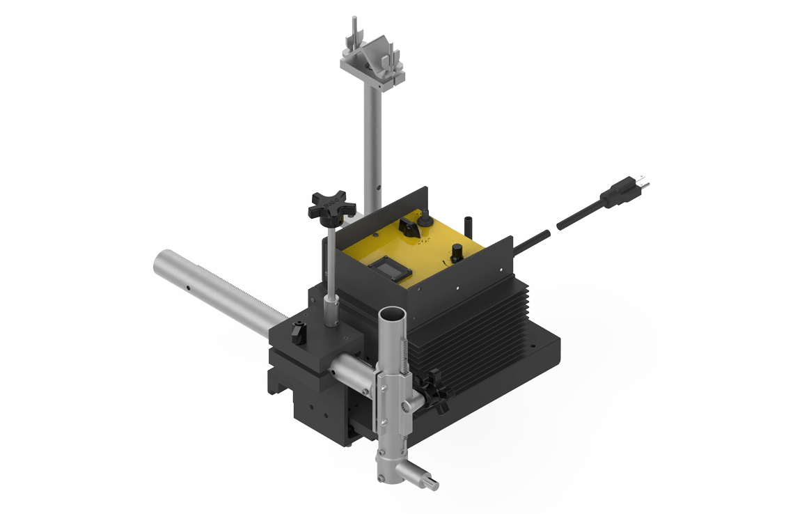 Bug-O ARC Gouging Rigid Rail AGS-4050 120VAC black/yellow welding tool with display, knobs, rods, and mounting for arc gouging.