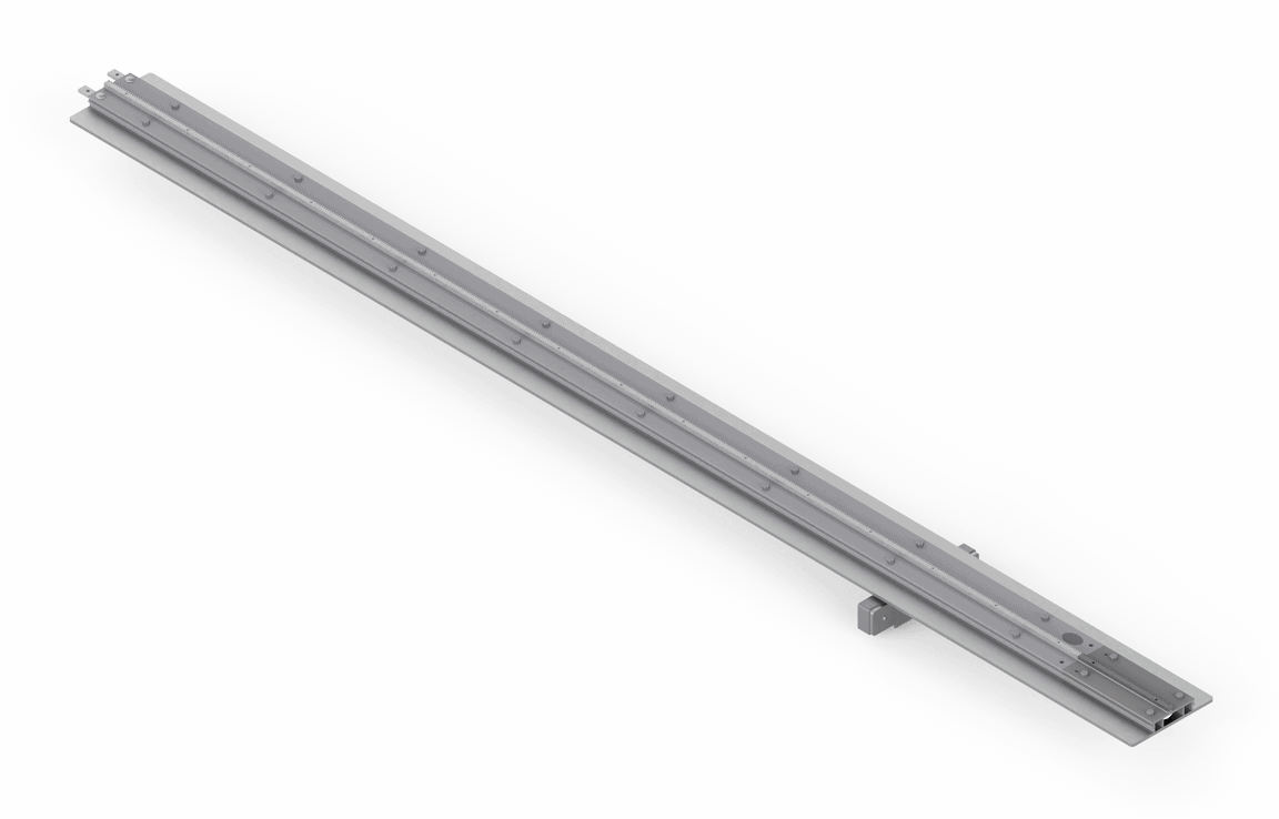 Bug-O BEAM RAIL for 66" beams (ARR-9236), silver welding accessory with holes and bracket, shown on white, WeldingMart tool.