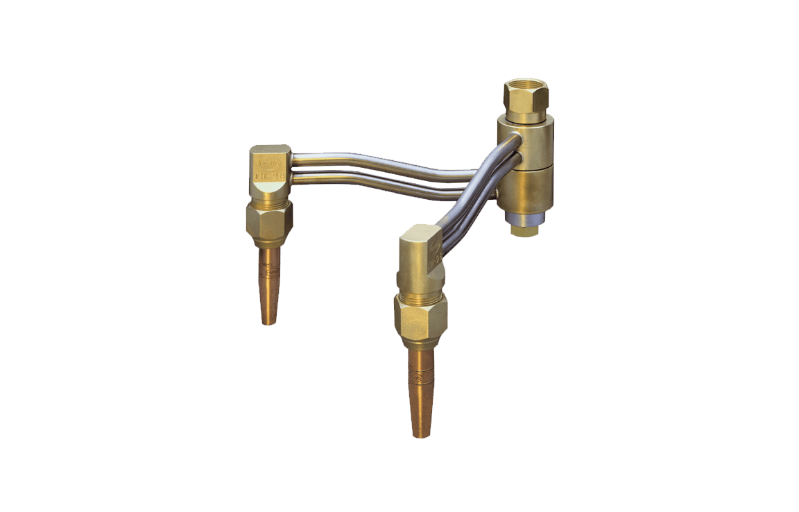 BUG-1291 Adjustable Twin Tip Holder for welding, copper-tipped valves, curved steel tubes, brass, metal, WeldingMart accessory.