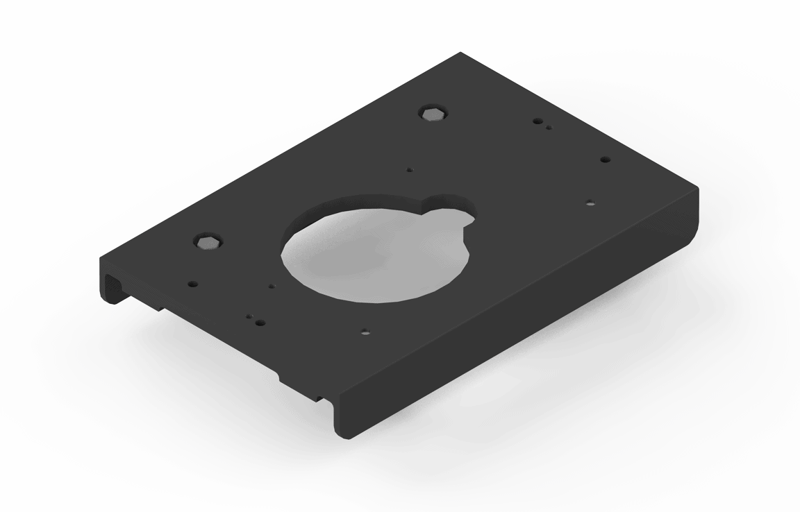 Bug-O BUG-5250 12" carriage welding accessory bracket—black metal, large center cutout, mounting holes, on white background.