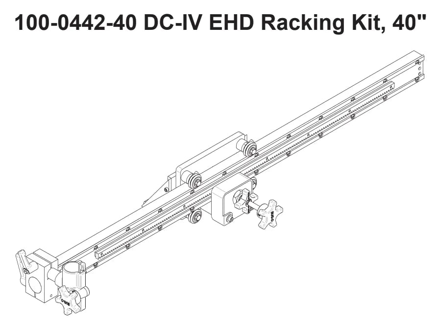 Bug-O DC IV EHD RACKING KIT 40" (100-0442-40) line drawing with knobs, hardware, and sliders for automated welding systems.