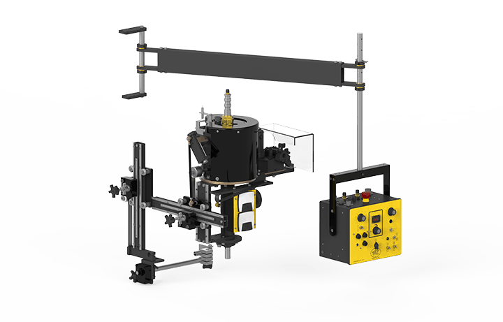Bug-O CW-5AX Circle Welder for MIG welding—industrial black/yellow tool with control box, rods, and knobs. WeldingMart equipment.