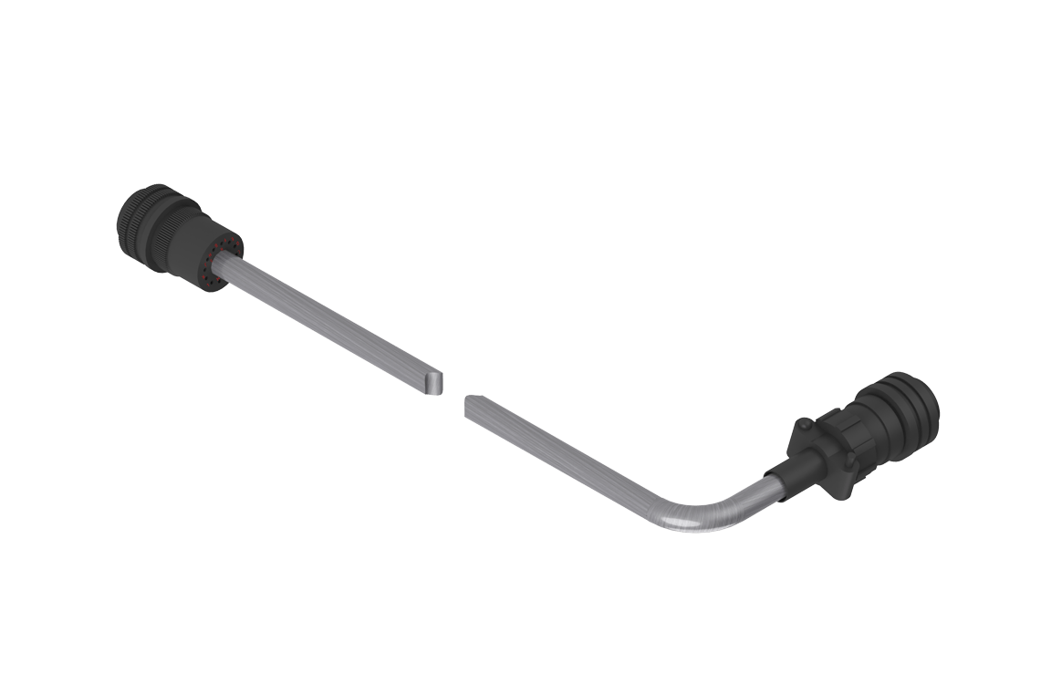 Bug-O 30FT Pendant Cable GOF-4160-30 for welding equipment, shown straight and bent, black connectors, on white background.