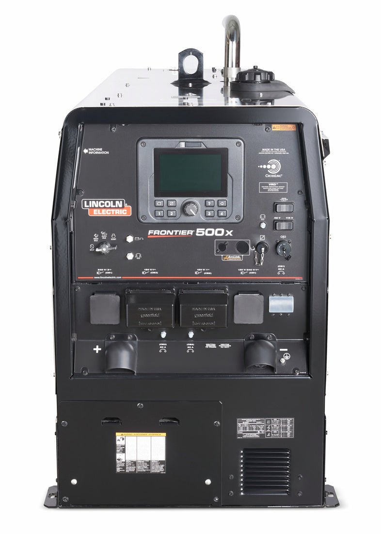 Lincoln Frontier 500X Kubota Welder K5350-2, black finish, digital controls, weld settings, input/output ports at WeldingMart.