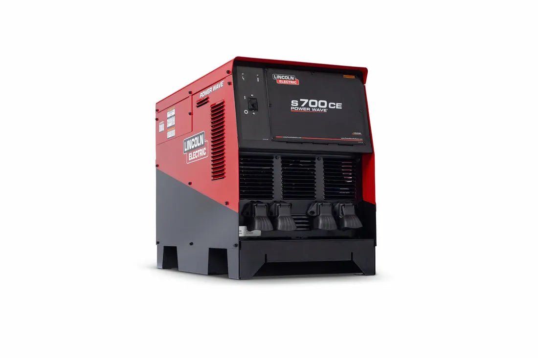 A red and black Lincoln K5372-1 POWER WAVE S700 CE industrial welding power source stands on a flat surface against a plain white background.