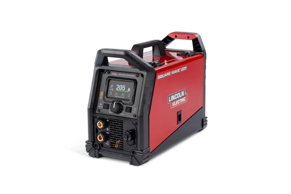 Lincoln Square Wave 205 TIG Welder (K5613-1), red-black portable welder for precise aluminum welding, welding tools at WeldingMart.