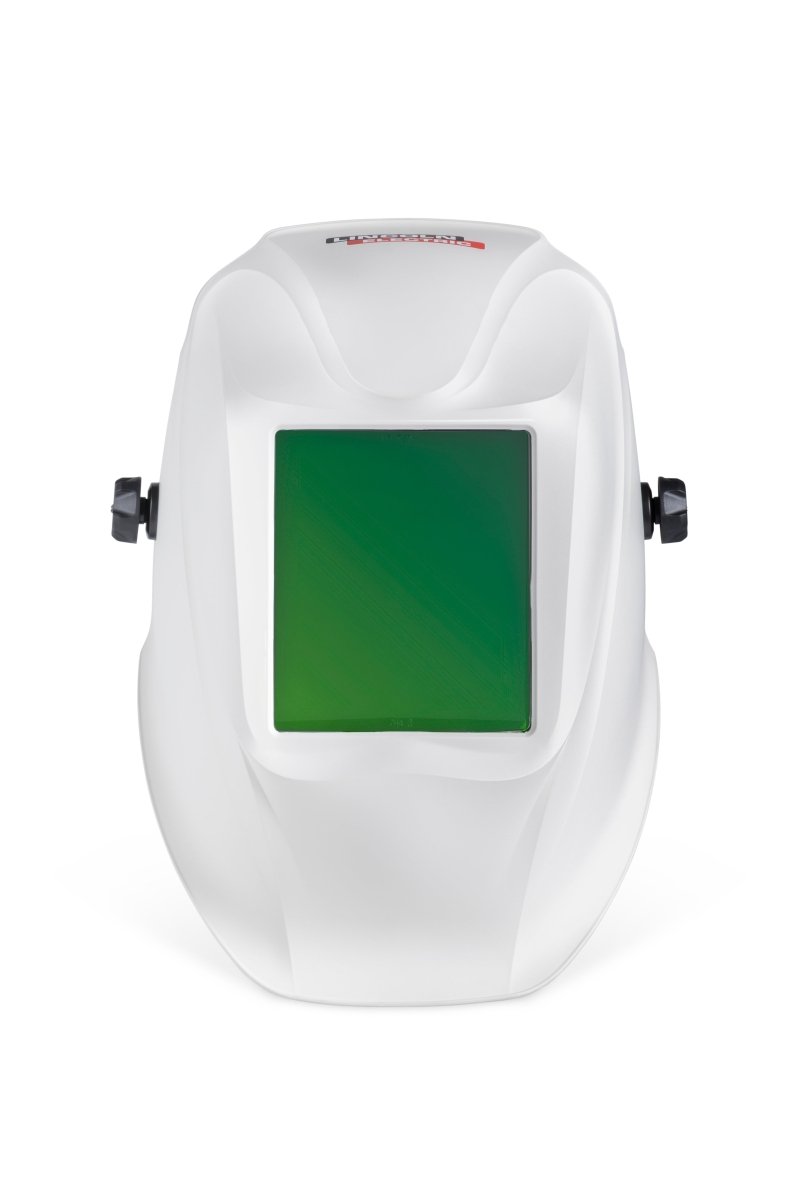 Lincoln Viking FLZ Passive Laser Welding Helmet K5747-1, white, green-tinted lens, side knobs, passive safety welding gear.