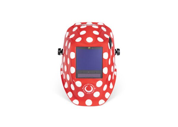 VIKING 3350 ADV Jessi the Welder Helmet K5758-5, red with white polka dots, 4C lens, for welding safety; WeldingMart.