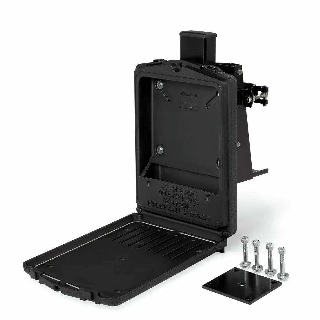Lincoln K5279-1 FIRE EXTINGUISHER BRACKET/DOCUMENT HOLDER - Practical welding equipment safety and organization accessory - Features dual-purpose design for emergency equipment and documentation storage - Professional Lincoln Electric mounting system for enhanced worksite safety compliance