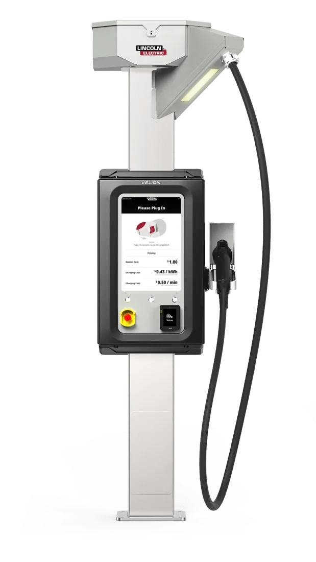 Lincoln K5489-1 VELION 150KW DCFC SINGLE PORT PEDESTAL - High-power electric vehicle charging station - Features 150kW DC Fast Charging capability with single connector design - Professional Lincoln Electric Velion charging infrastructure for rapid EV charging applications