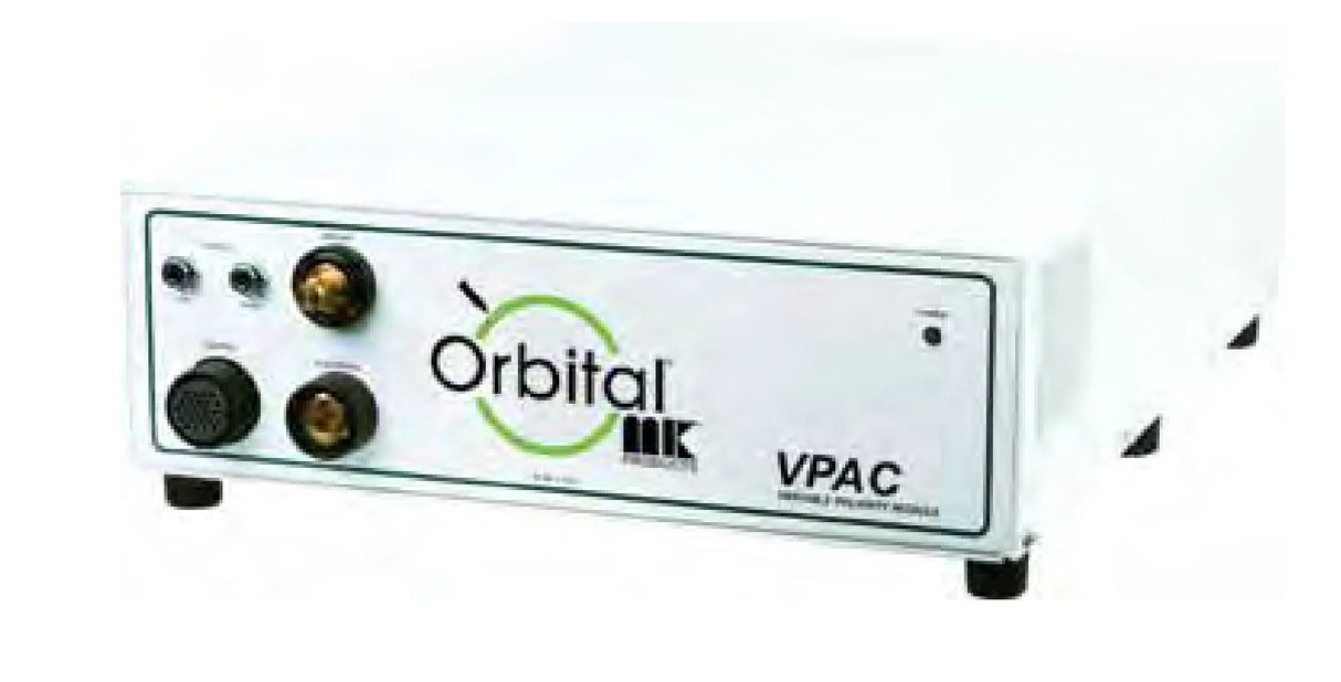 MK Products VPAC Variable Polarity Controller 001-1575 for orbital tube welding, white with ports, green logo, welding equipment.