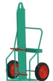 The Mathey Dearman B&B Bottle Cart - Large with Wall and Eye features 16 pneumatic wheels, handles, a high backrest, and horizontal bars—ideal for safely transporting gas bottles or bulky welding accessories. Model: BCL-E16P.