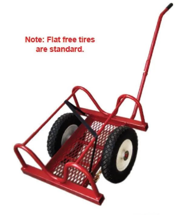 The Mathey Dearman B&B Baby Buggy 20 Pipe Transport Cart has a red metal mesh platform, flat-free tires, and a long handle for push/pull. 1,000 lbs. capacity. Note: Flat free tires are standard. Ideal welding pipe buggy – Model 2013.