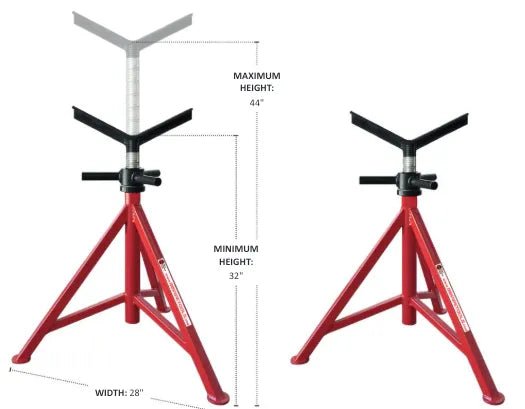 Mathey Dearman B&B Mega Jack V-head tripods, adjustable 31"-49", 5,000 lb pipe supports—welding equipment at WeldingMart.
