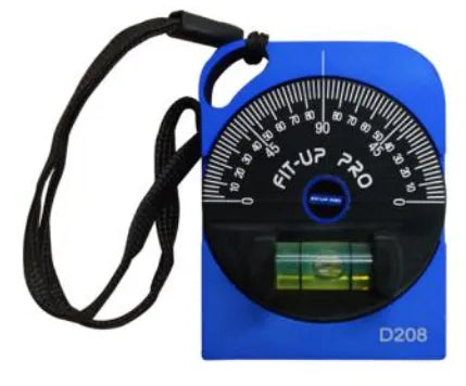 Mathey Dearman D208 blue magnetized pocket level & inclinometer for welding, with protractor, spirit level, lanyard, WeldingMart.