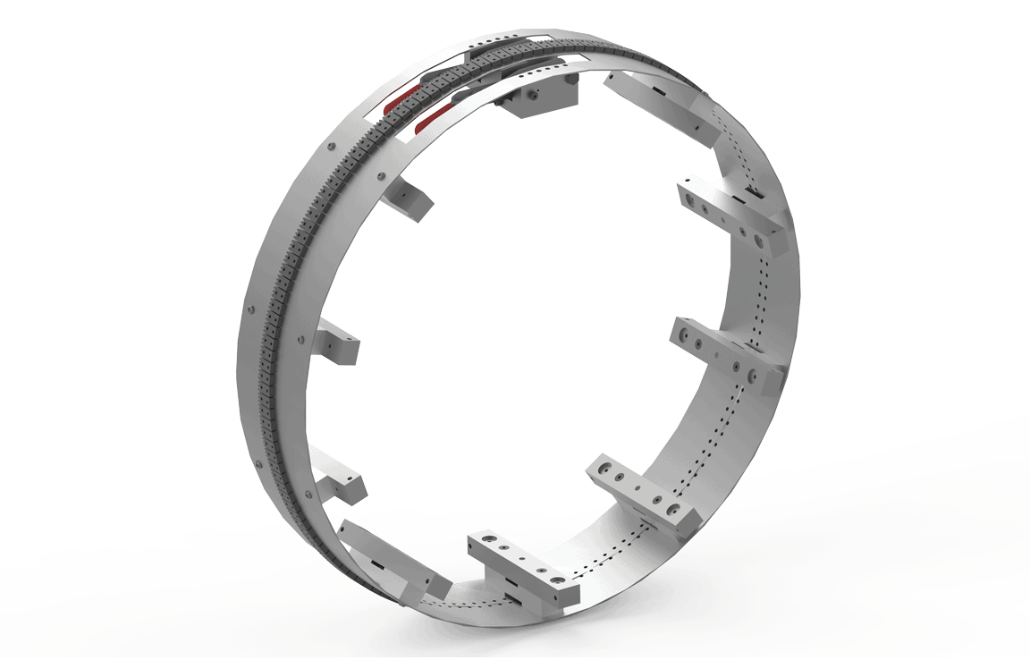 Bug-O PIPER STEEL RAIL 16" PSR-2000-16 for welding precision, steel ring with inner protrusions and toothed black strip.