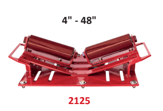 Mathey Dearman Pipe Launcher Stand 2125, welding pipe stand with angled rollers for 2–24" pipes, pipeline assembly tool.