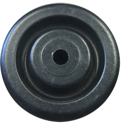 Mathey Dearman 90011 rubber wheel for pipe jacks or welding equipment; round black wheel with central hole and raised rings.