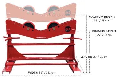 Mathey Dearman B&B Mega Roller pipe stand, 10,000 lb. capacity, 4"-60" pipes, height adjustable, welding fabrication tool.