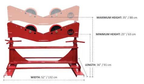 Mathey Dearman B&B Mega Roller pipe stand, 4"-60", 15,000 lb cap, height adjustable—welding fabrication equipment.