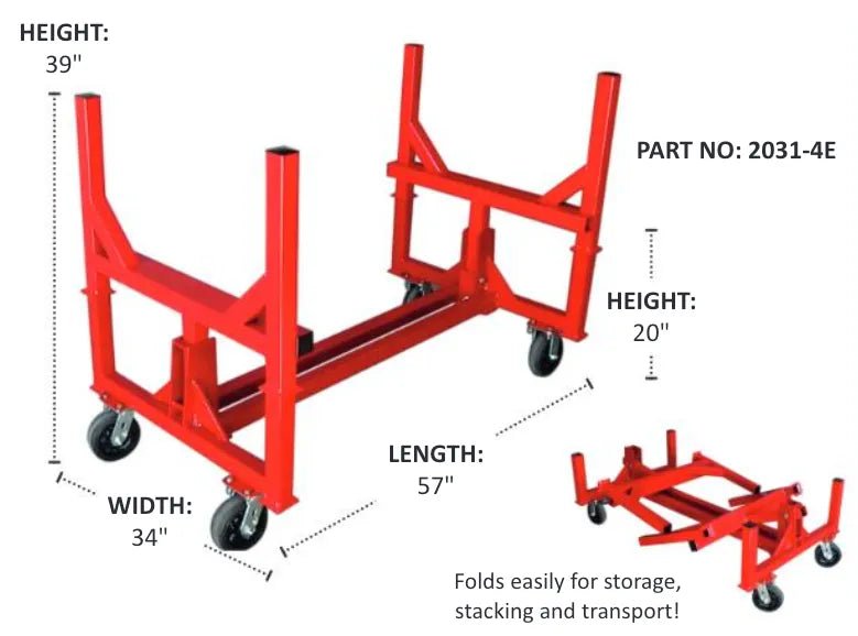 Mathey Dearman B&B Bundle Stacker Cart - 2031-4F - 4-wheel cart with floor, 1,000 lbs capacity, fold-down design for versatile material handling and storage in industrial environments