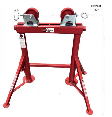 WeldingMart B&B Pipe Tools Adjustable Roller Head Stand, 4-leg, roller wheels, hi-profile, sturdy welding pipe support.