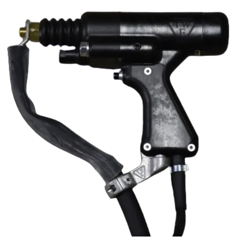 TruWeld TW6922 1-1/4" Dual Gun Stud Welding System with dual hoses, black spray gun, for G90 decking—WeldingMart equipment.