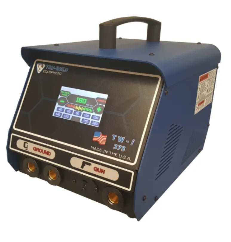 TruWeld TWi-375 3/8″ Capacitor Discharge Welder with top handle, digital display, and front ports—ideal for stainless steel studs.