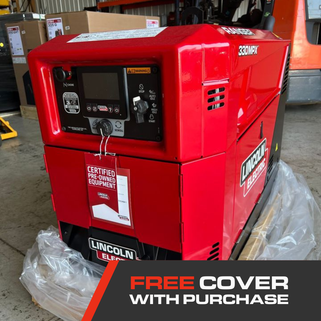 Certified Pre-Owned Lincoln Ranger 330MPX welder generator for sale at WeldingMart. Free cover with purchase.