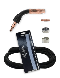 Lincoln-compatible MK Products Python Push-Pull Gun 50ft, 225A with torch tip, wire liner, hose & fittings—welding tool set.