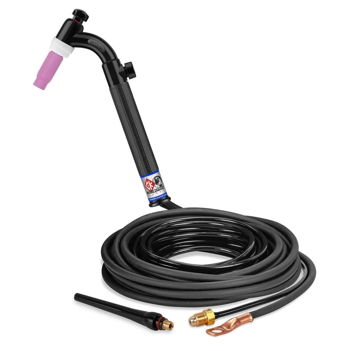 CK Worldwide - Ck17V-25-2 Fx - 150 Amp Flex Head Tig Torch With Valve, Gas-Cooled, 25' Standard Cables - Ck17V-25-2 Fx - WeldingMart.com