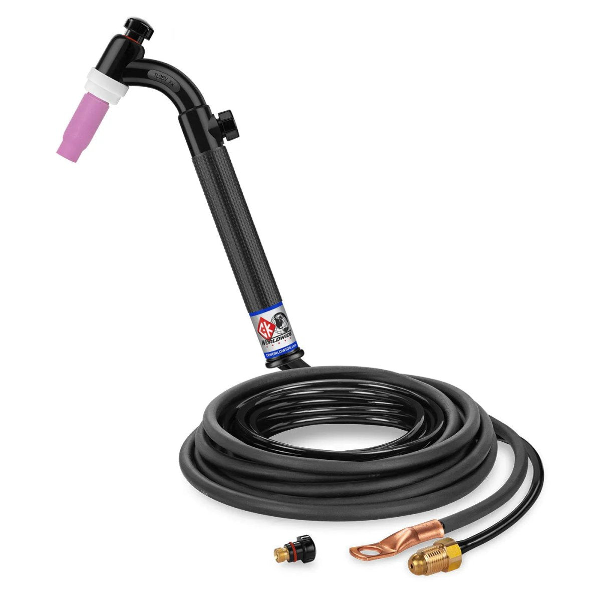 CK Worldwide - Tl26V-12-2 Fx - 200 Amp Flex Head Tig Torch With Valve, Gas-Cooled, 12.5' Standard Cables, Trim Line - Tl26V-12-2 Fx - WeldingMart.com