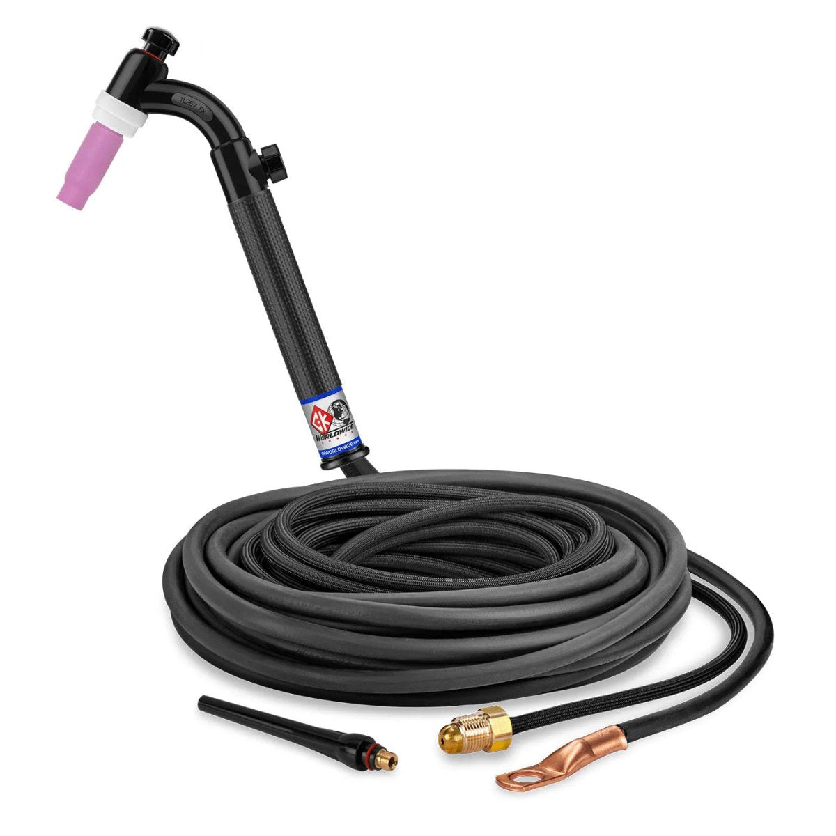 CK Worldwide - Tl26V-25-2Sf Fx - 200 Amp Flex Head Tig Torch With Valve, Gas-Cooled, 25' Superflex Cables, Trim Line - Tl26V-25-2Sf Fx - WeldingMart.com