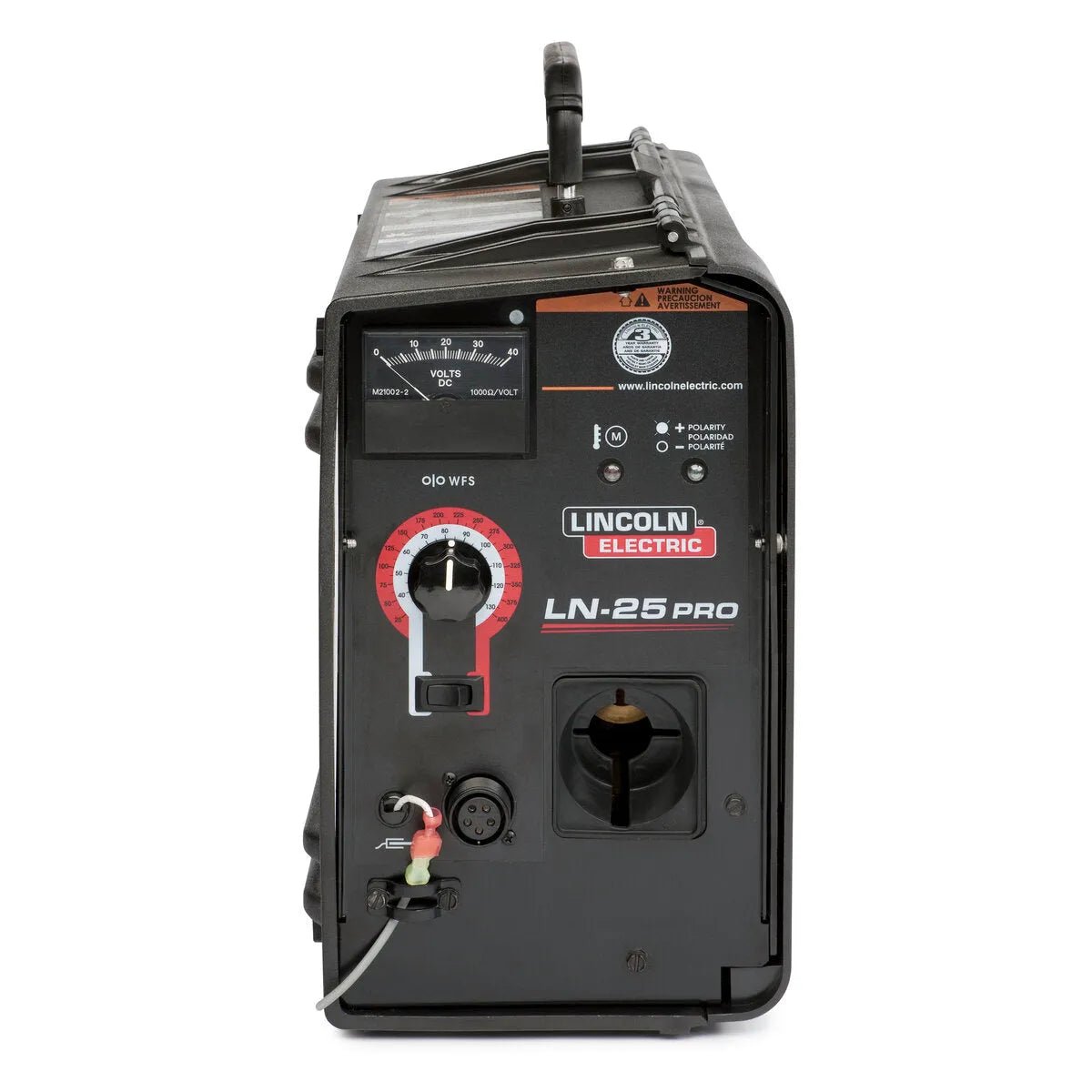 Lincoln LN-25 PRO Wire Feeder K2613-5 front view: black weld equipment with controls, connectors, gauge at WeldingMart.