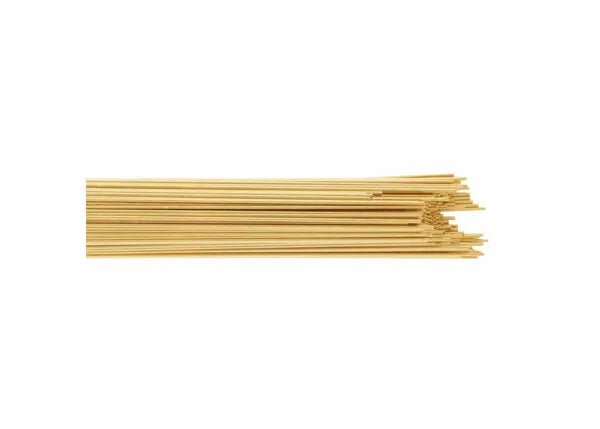 A bundle of Harris 15 Low-Fuming Bronze Bare Brazing Alloy rods (3/8 x 36, 50# PKG - 00015A0) lies horizontally on a plain white background, their long, aligned rods resembling uncooked spaghetti with uneven ends visible.