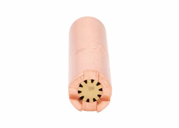 Close-up view of a heavy-duty heating tip with a copper-colored cylindrical body and a notched, star-shaped pattern at one end, designed for high output such as 1 million BTU propane heating, isolated on a white background.