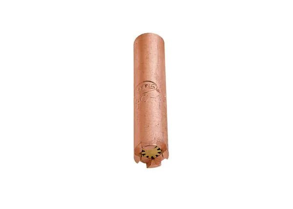 A cylindrical copper propane heating tip with a star-shaped opening at one end, isolated on a white background.