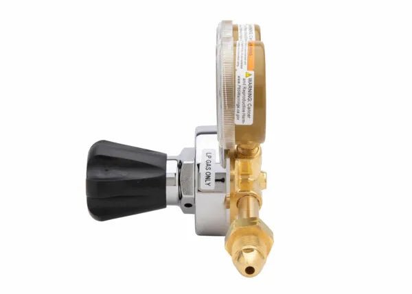 Harris 25GX-15-510P Single Stage Propane Regulator for welding, with gauge, black knob, brass fittings—WeldingMart equipment.