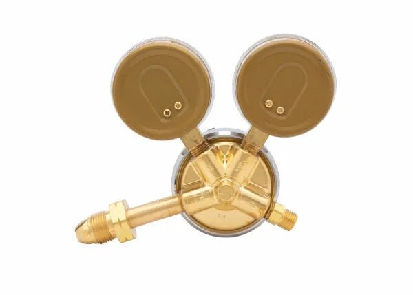 Harris 25GX-15-510P Propane Regulator for welding, dual gauges & connectors, single stage tool on white by WeldingMart.