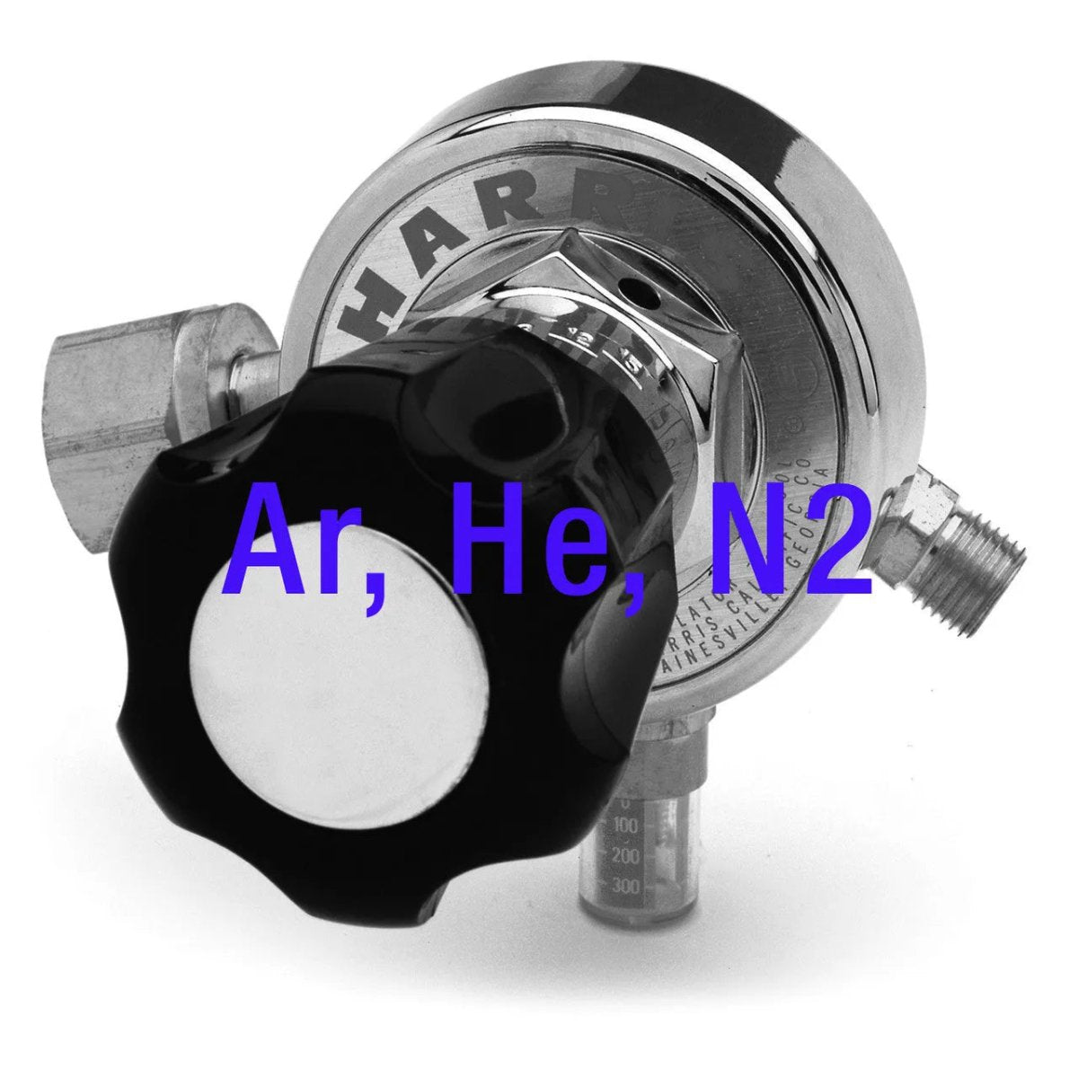 Harris 29-100C-580 regulator 3600345 for welding, single stage, black knob, compatible with argon, helium, nitrogen gases.