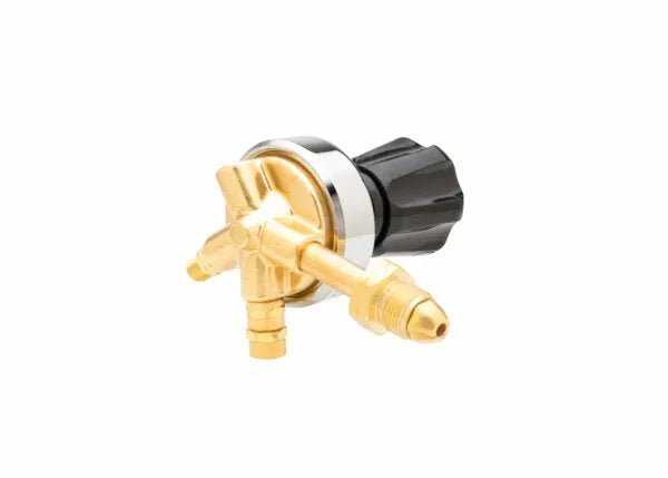 Harris 29-50C-510P LPG Propane Regulator for welding, heavy-duty brass, black knob, multiple valves. WeldingMart equipment.