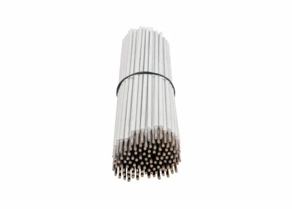 A box of Harris 308L 16 Stainless Stick SMAW Welding Rods, 1/8 x 14, 10 lb Box (308L660), features uniform, thin silver rods neatly bundled and displayed on a plain white background.